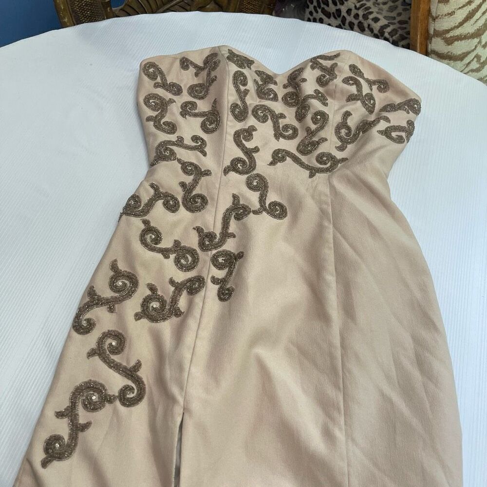 Darius Cordell Beige Beaded Evening Wedding Prom Gown Dress Size S/M/L - Picture 4 of 11